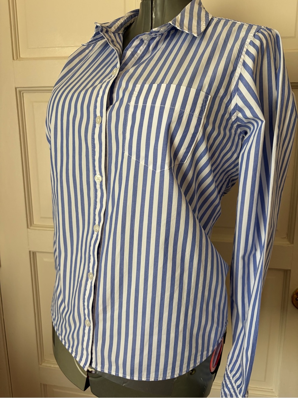 Classic Blue and White Vertical Stripe Button-Up Shirt